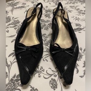 Black Suede Vintage Coquette Sling Back Kitten Heels